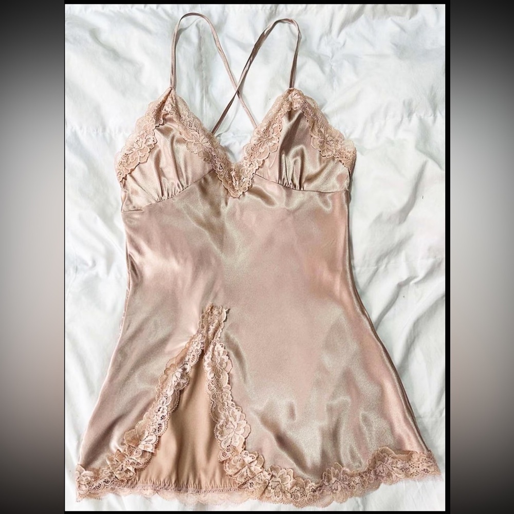 Champagne Satin Lace Nightdress – Size M